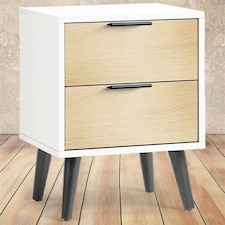 Oak and Matt White 2 Drawer Bedside Table