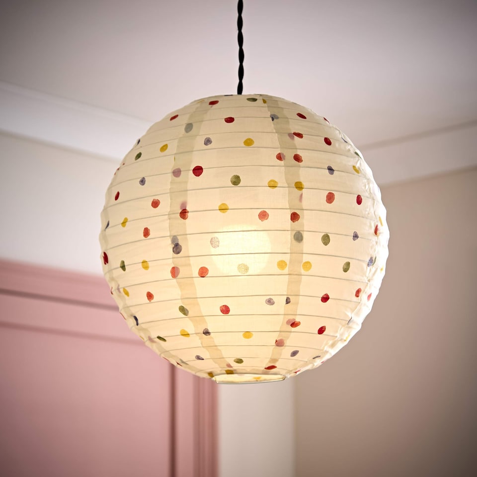 image 1 of ValueLights Annie Polka Dot Natural Fabric Globe Ball Ceiling Lamp Shade