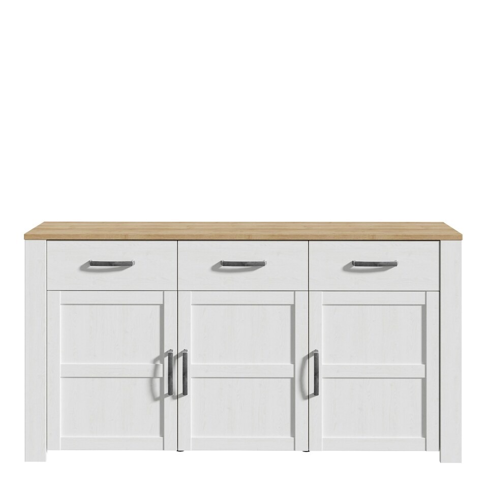 image 1 of Bohol 3 Door 3 Drawer Sideboard in Riviera Oak/White