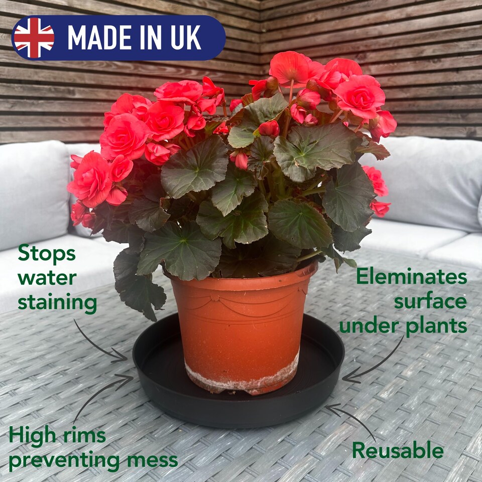 image 1 of 12 Pack Giant 45cm Plant Pot Saucers - Black Industrial Heavy-Duty Round Garden Trays - Frost Proof & Made in UK