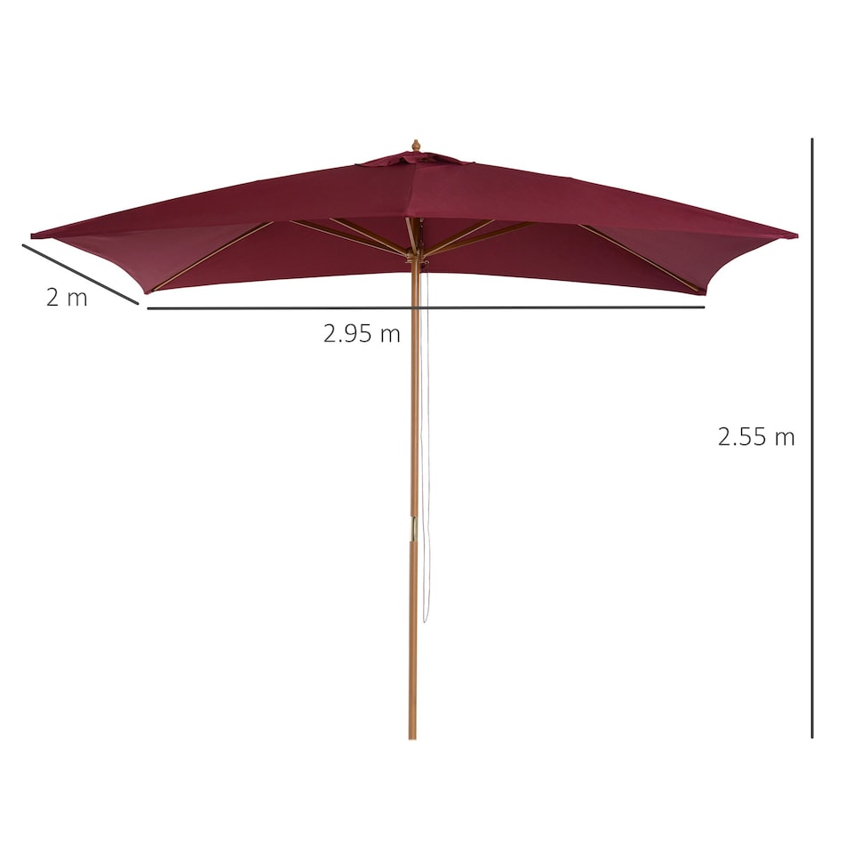 image 1 of Outsunny Wooden Garden Parasol Sun Shade Patio Umbrella Canopy Wine Red