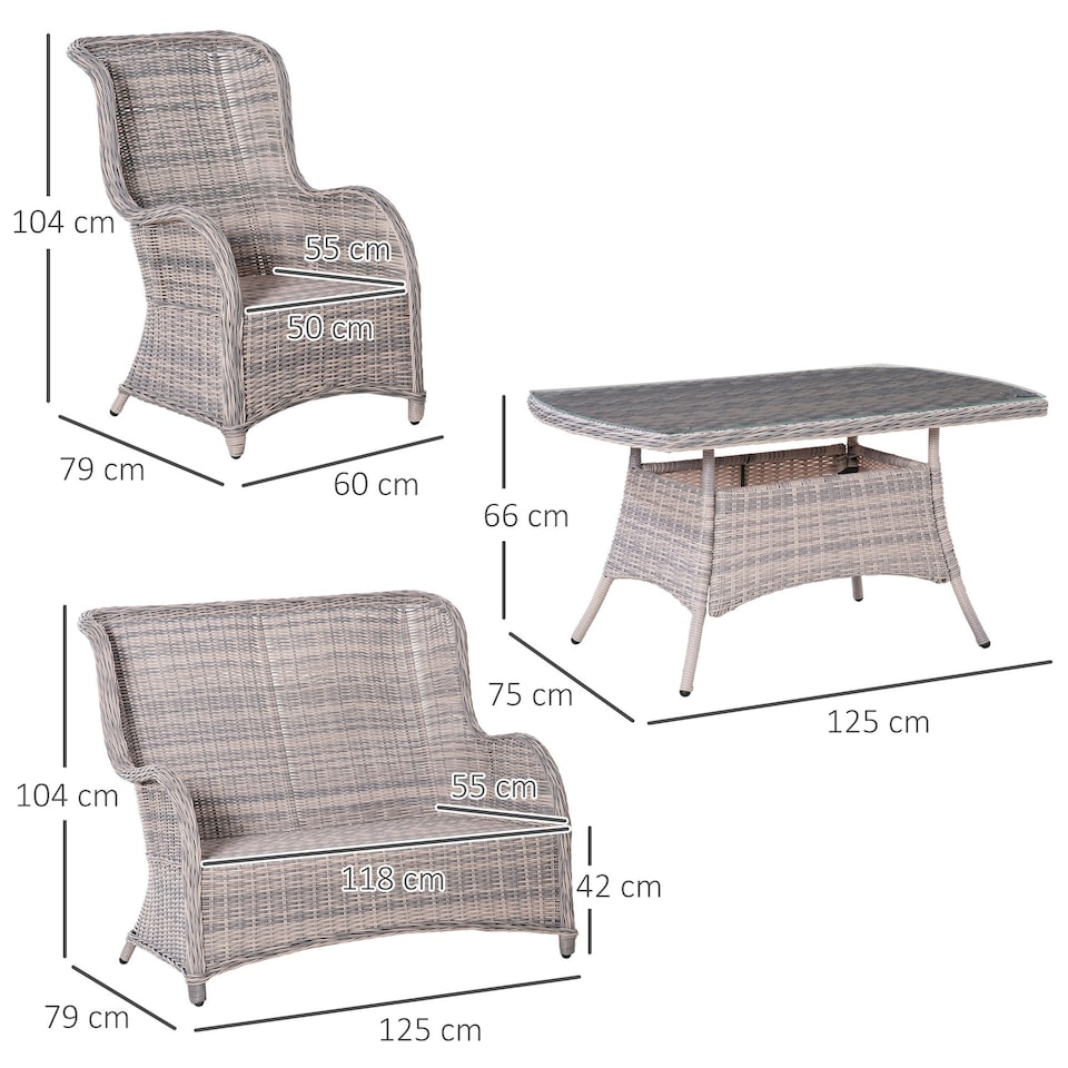 image 1 of Outsunny 4 PCs Outdoor Rattan Sofa Set Patio Garden Wicker Sofa Set