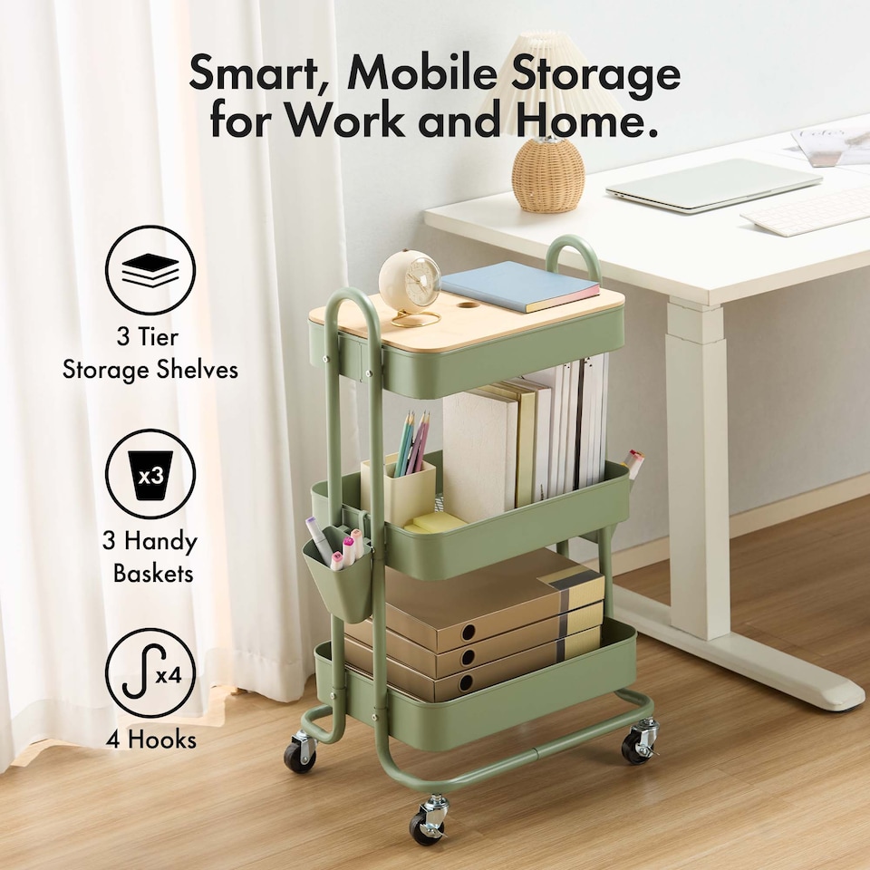 image 1 of Vonhaus Storage Trolley 3 Tier Bathroom & Kitchen Storage