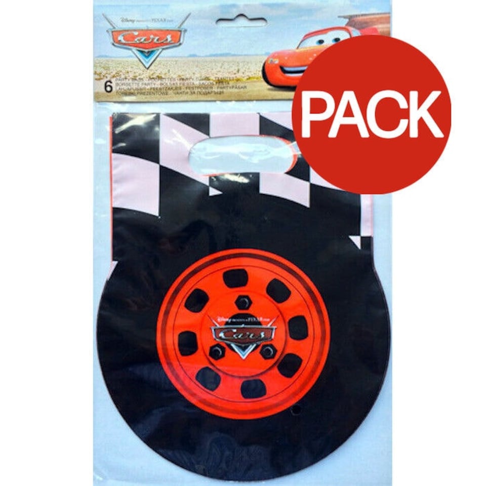 Cars Wheel Gift Bag (Pack of 6) - Black/Red/White - One Size Black