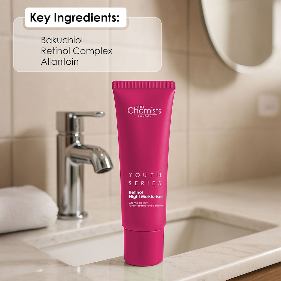 image 1 of skinChemists Retinol & Bakuchiol Anti-Ageing Night Moisturiser 50ml for Cell Regeneration and Fine Lines