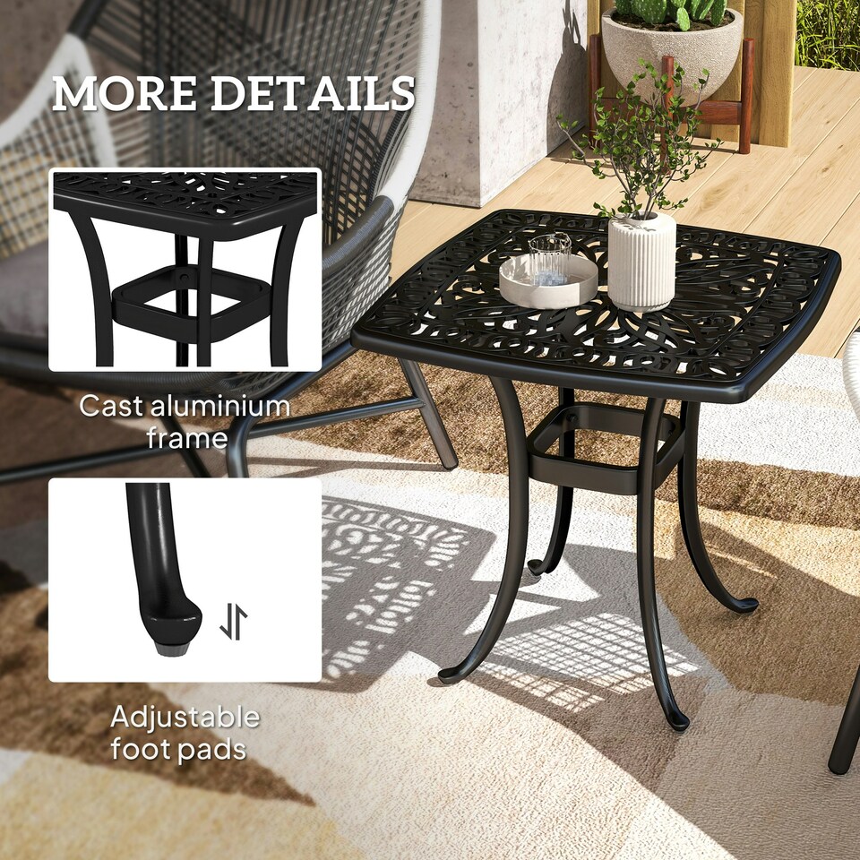 image 1 of Outsunny 54 x 54cm Aluminium Outdoor Garden Side Table w/ Umbrella Hole, Black 