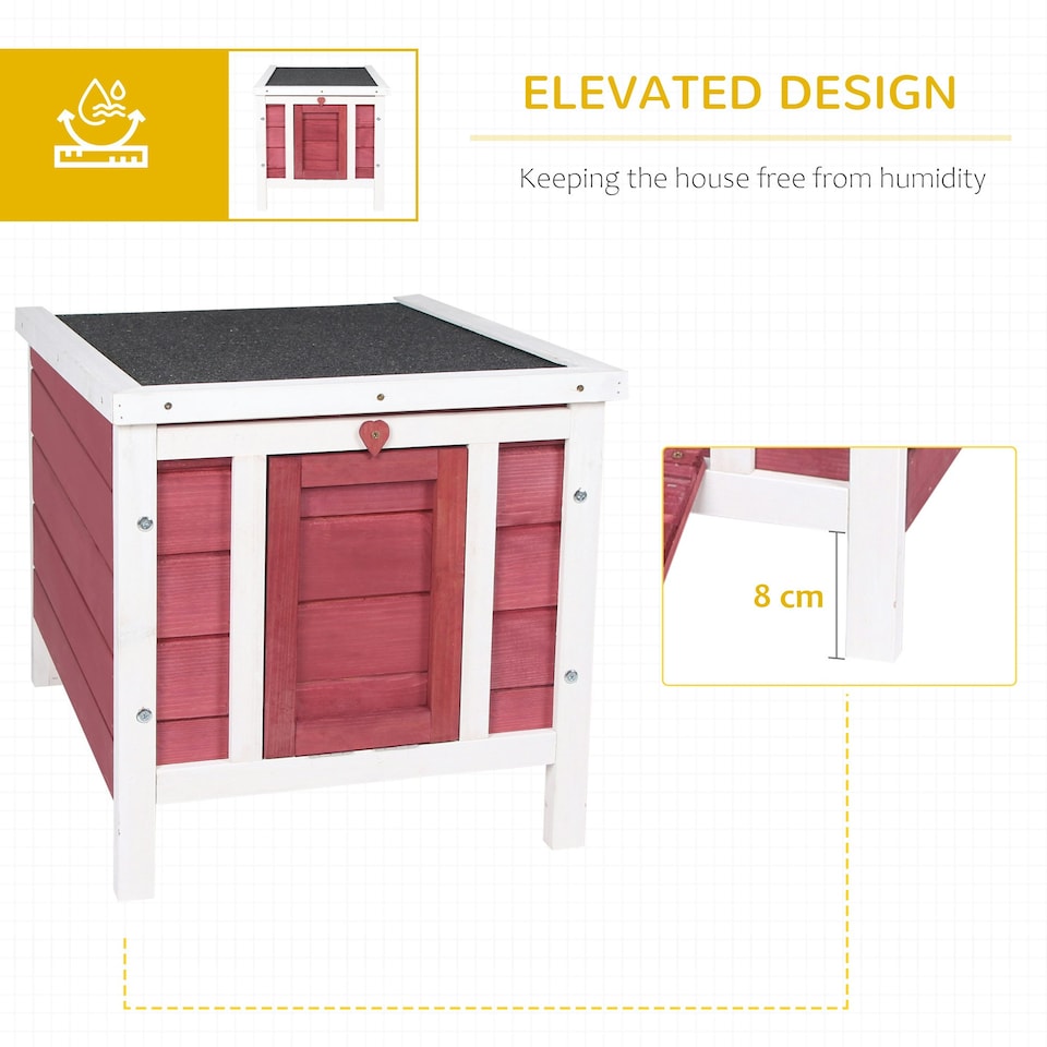 image 1 of PawHut Rabbit Hutch, Bunny Cage Outdoor Wooden House w/ Asphalt Roof, Red
