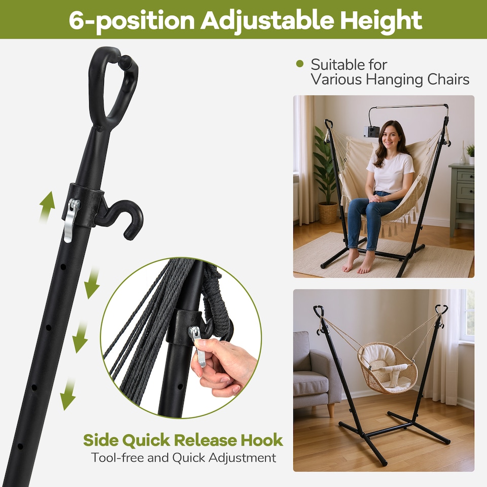 image 1 of COSTWAY Hammock Chair with Stand Height Adjustable Hanging Chair