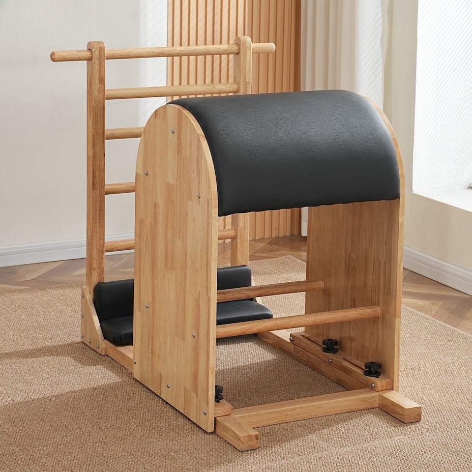 Modern Fitness Maple Wood Pilates Ladder Barrel - Studio-Grade Core Trainer White PU Leather