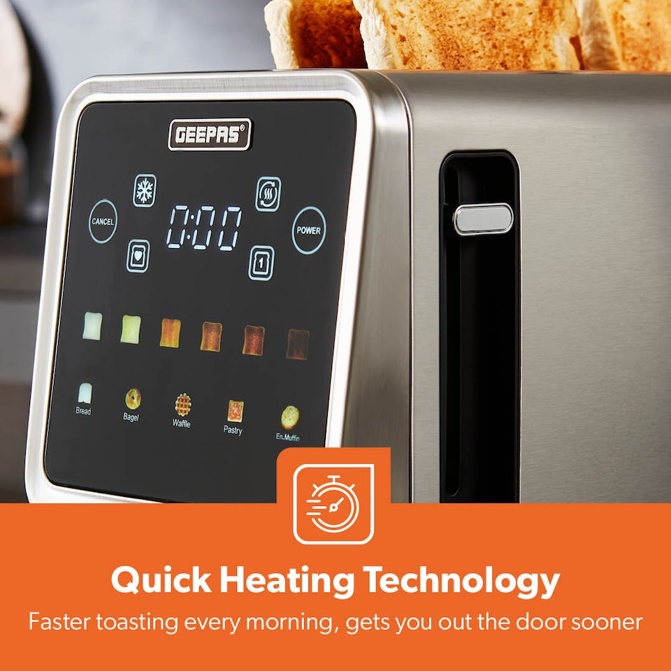 image 1 of GEEPAS 5-in-1 DIGITAL 4 Slice Long Slot Toaster, 1450W Silver | Silver