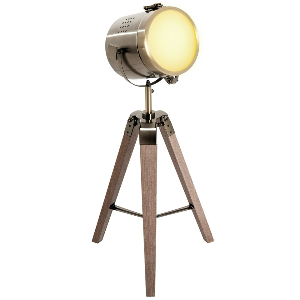 image 1 of HOMCOM Vintage Tripod Table Desk Lamp Bedside Light Spotlight Brass Antique Searchlight Wooden Base