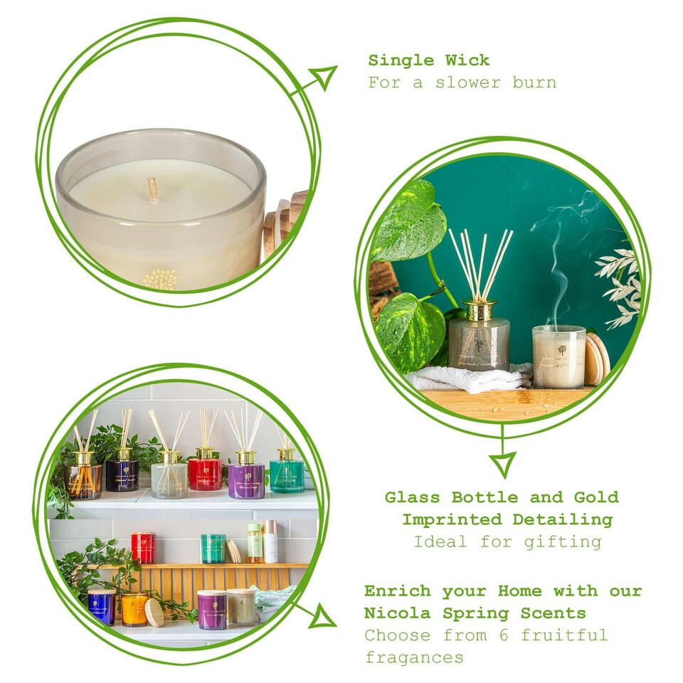 image 1 of Nicola Spring Scented Candle & Reed Diffuser Set - 130g - Green Pomelo & Passion Fruit | Grey | Grey