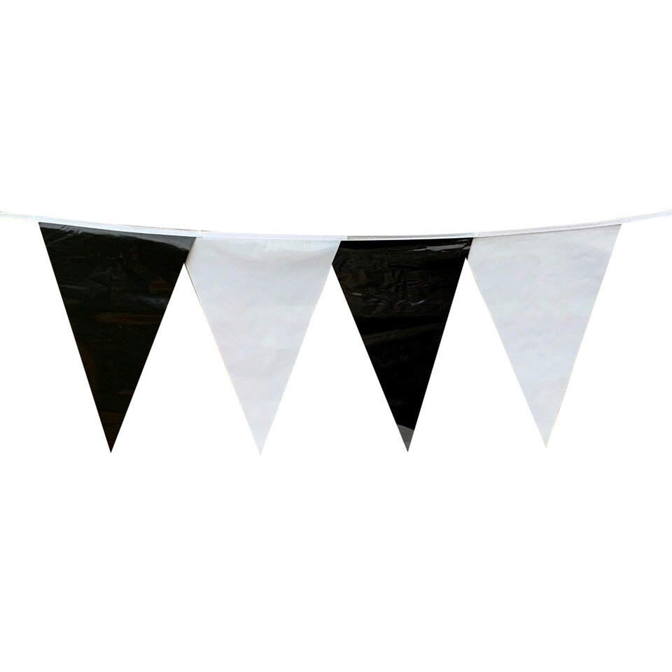 White Black Alternate Party Bunting 10m with 20 Pennants