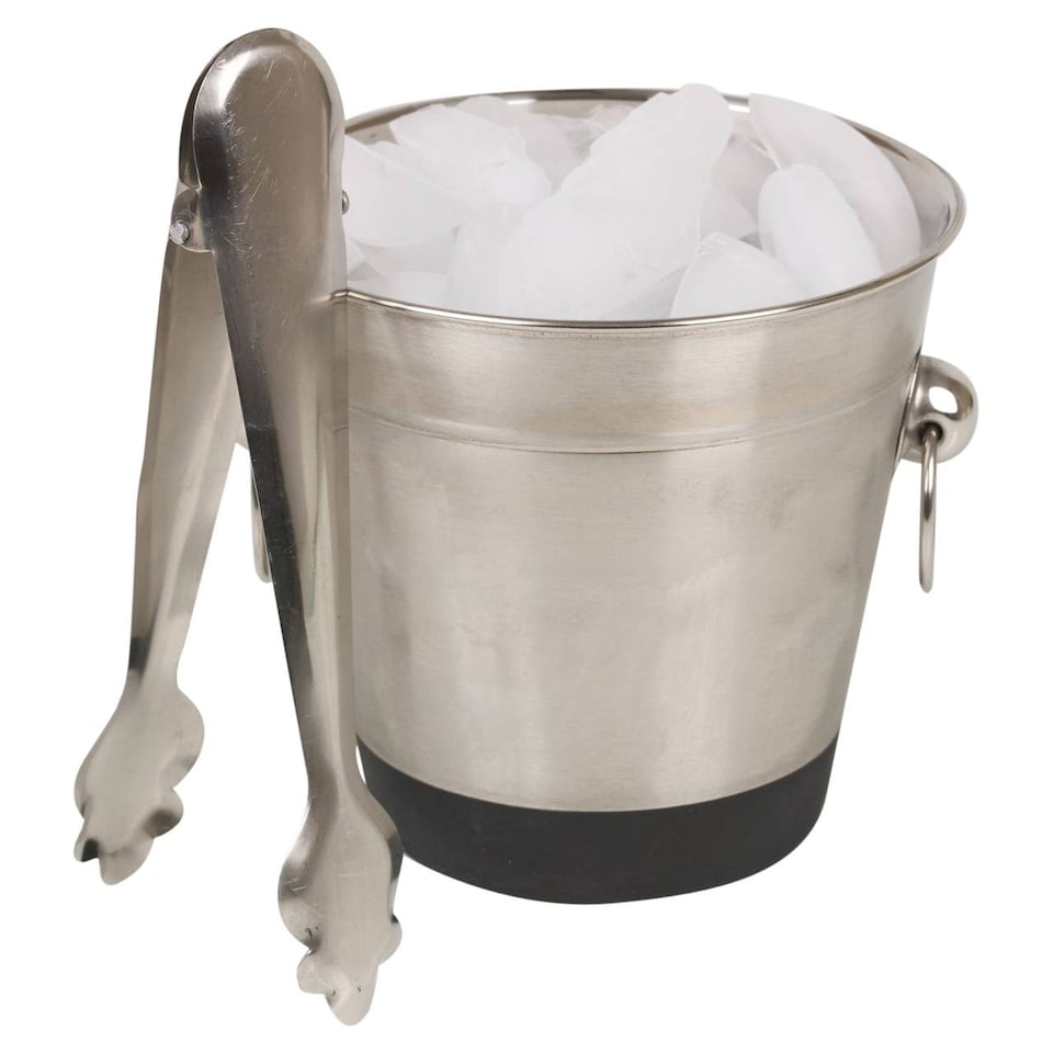 image 1 of Stainless Steel Ice Bucket And Tongs Set | White | 2
