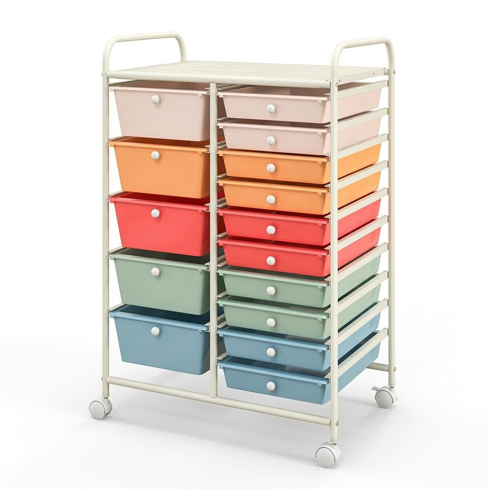 image 1 of COSTWAY 15 Drawers Storage Trolley Rolling Utility Cart Colorful
