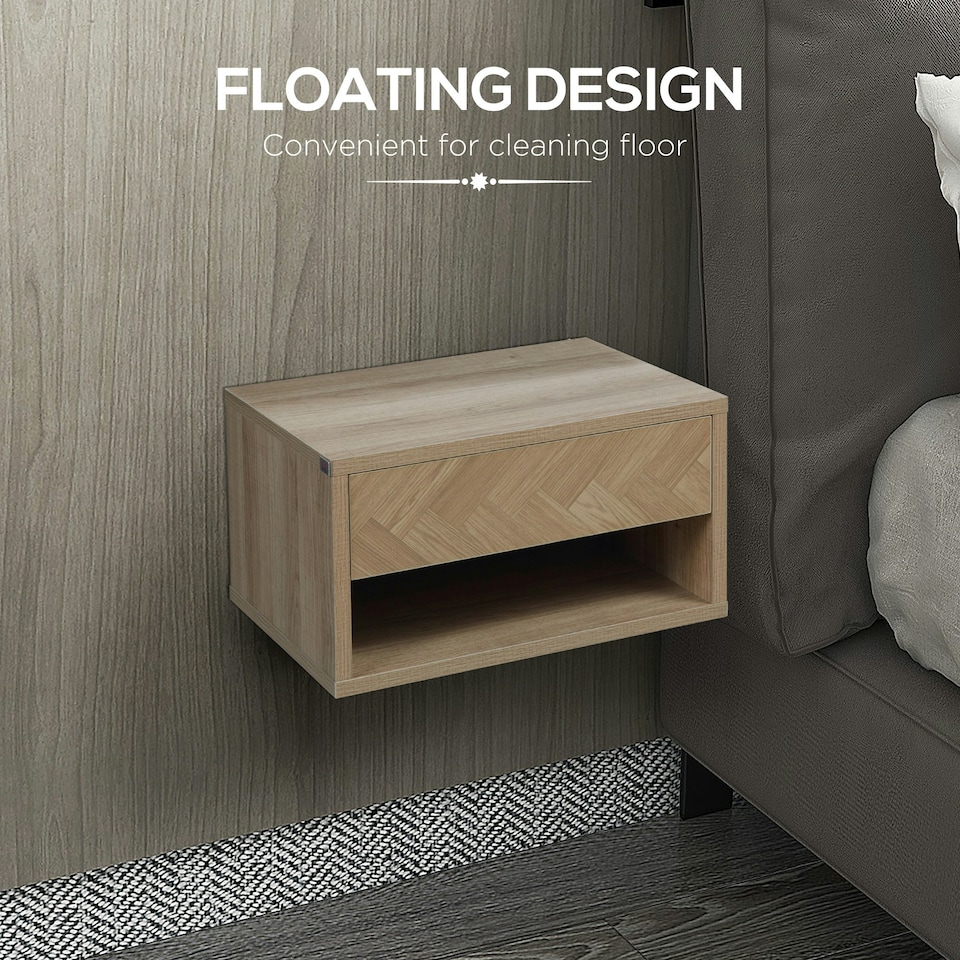 image 1 of HOMCOM Floating Bedside Table Set of 2 Wall Mounted Nightstand W/ Drawer Black