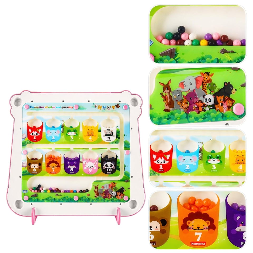 image 1 of 2-in-1 Drawing & Maze Board - Double-Sided Montessori Travel Toy with Pen & 20 Pattern Cards, Fine Motor Skills & Logic Development, Portable Educational Toy for Children Ages 3+ (Pink)