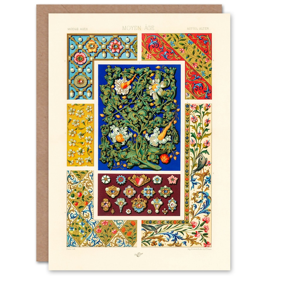 image 1 of Albert Racine Art Card Vintage Floral Middle Ages Patterns