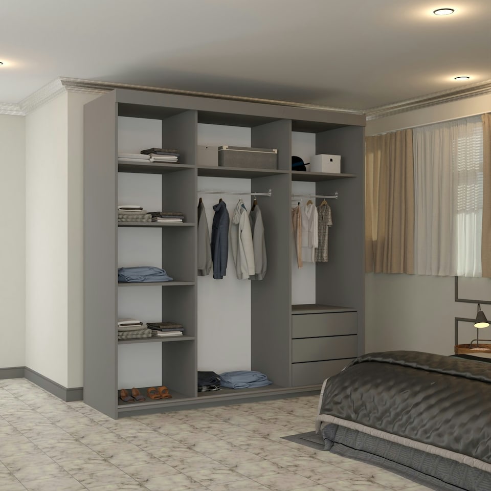 image 1 of Full Mirror Sliding Door Wardrobe in White, Black & Grey Colors - 203cm Grey | 203cm