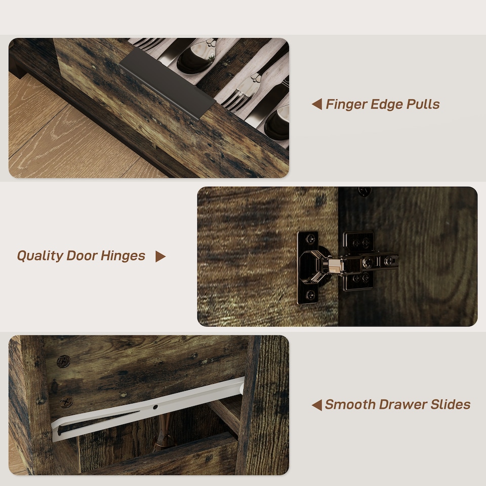 image 1 of HOMCOM Sideboard, Industrial Storage Cabinet with Doors, Drawer, Cupboard and Adjustable Shelves for Living Room, Dining Room, Hallway, Rustic Brown