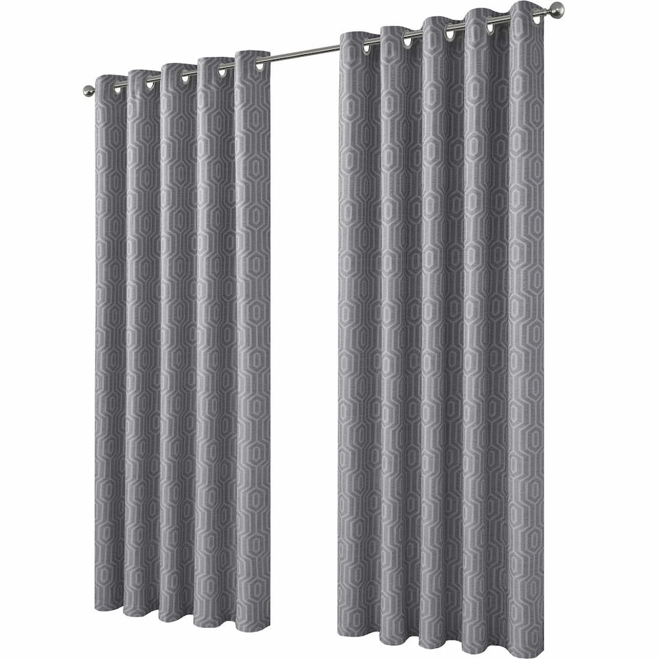image 1 of Paris Jacquard Eyelet Curtains in Grey, 167cm x 183cm | Grey | Grey