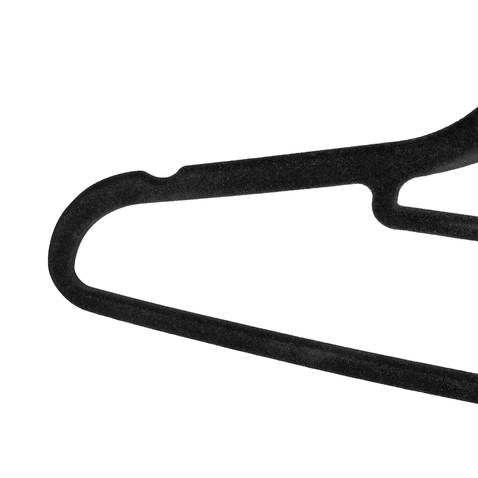 image 1 of Gr8 Home Pack of 20 Black Non Slip Flocked Velvet Coat Hangers Space Saving Trouser Bar