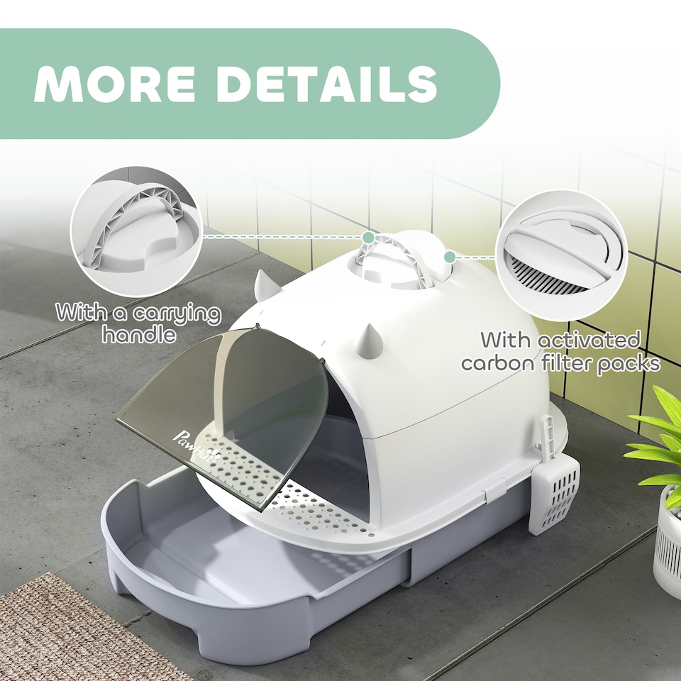 image 1 of PawHut Cat Litter Tray w/ Lid, Enclosed Cat Litter Box w/ Pull-Out Drawer