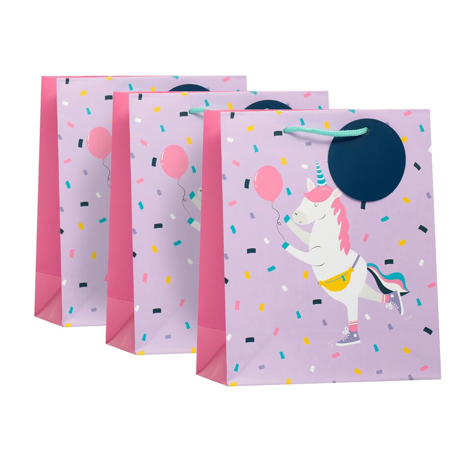 image 1 of Essentials Party Unicorn Medium Gift Bag - Pack of 3