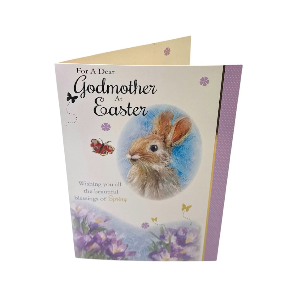 image 1 of For A Dear Godmother Cute Rabbit Floral Design Easter Card