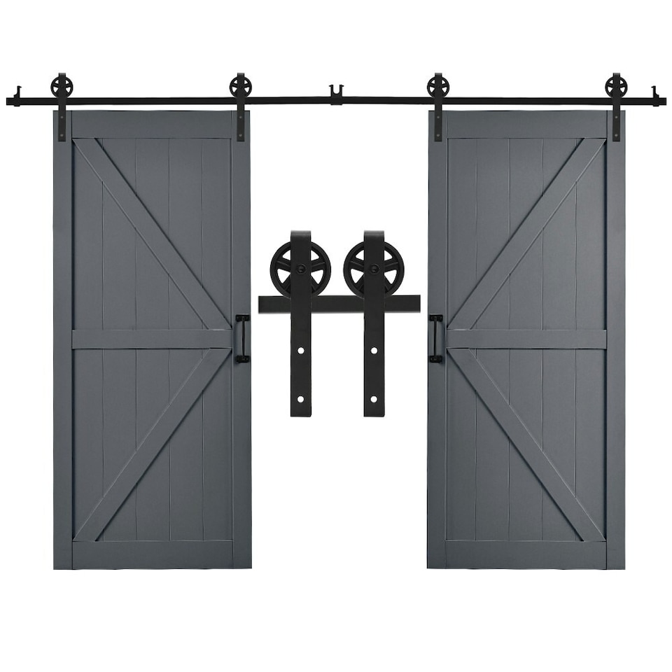 image 1 of Living and Home Rustic Barn Door Hardware Kit with Wheel Rollers 6.6ft
