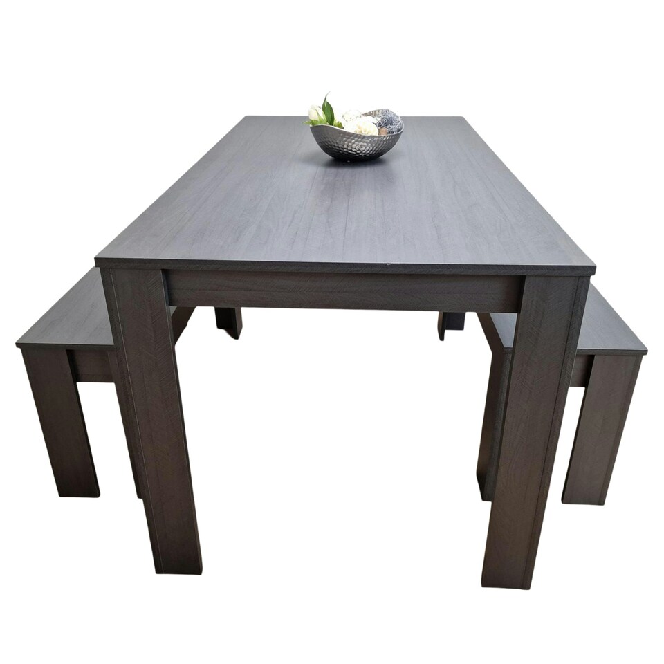 image 1 of Dining Table Set with 2 Benches Dining Room and Kitchen table set of 2 Grey