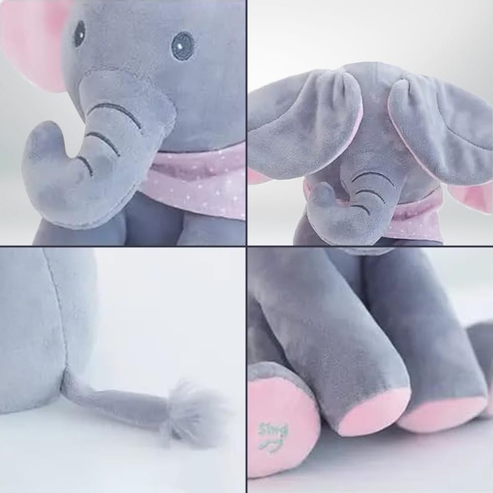 image 1 of Alivio Peek-a-boo Elephant Singing Musical Baby Plush Toy Stuffed Doll (Pink)