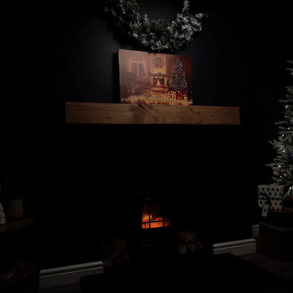 image 1 of 40 x 60cm Fibre Optic Wall Canvas with Christmas Tree Scene and Multicoloured LEDs