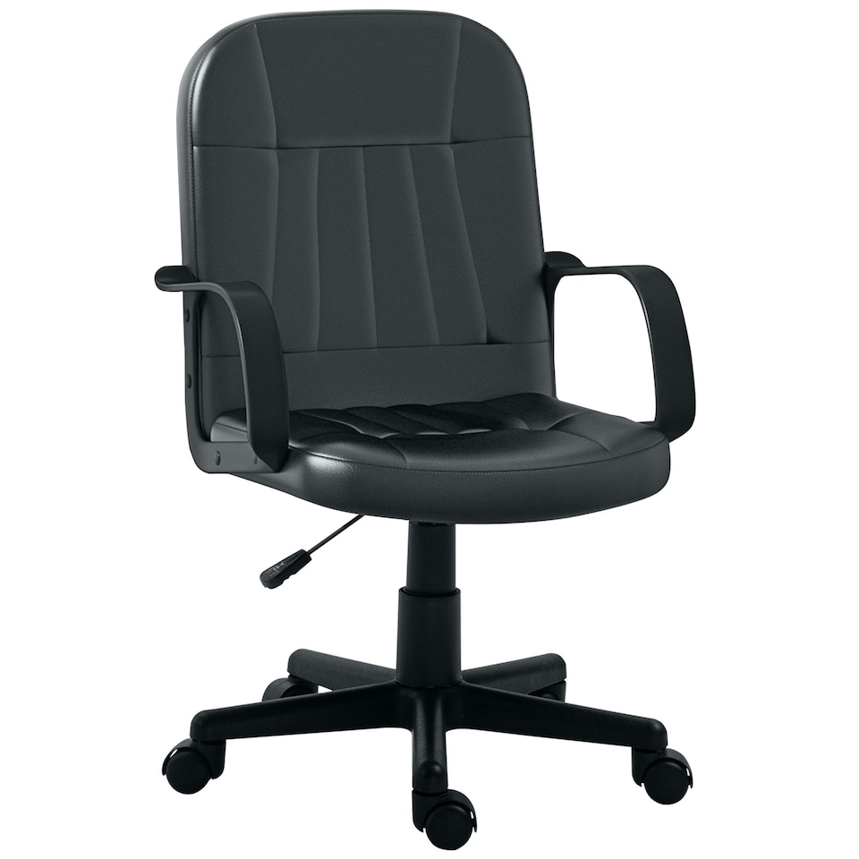 image 1 of HOMCOM PU Leather Office Chair Swivel Mid-Back Computer Desk Chair, Black
