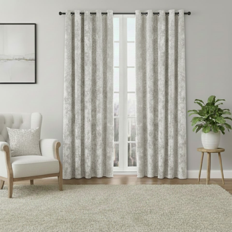 image 1 of Crushed Velvet Eyelet Curtains Luxurious Finish for Contemporary Homes | Cream | (W) 117cm x (L) 182cm