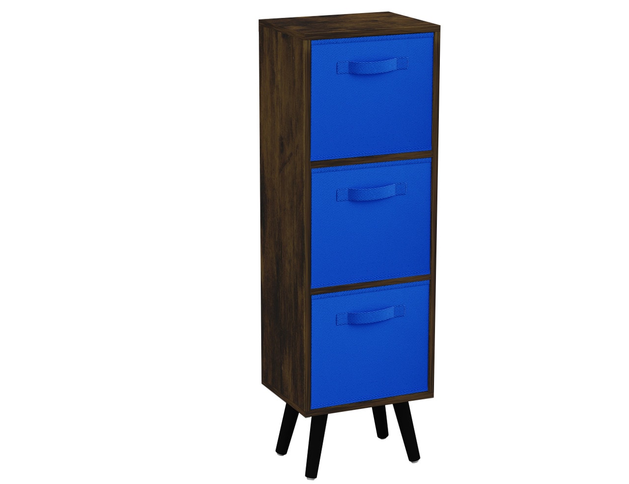Rustic Brown 3-Tier 3-Drawer Cube Shelving Unit with Scandinavian Legs Blue Dark Blue & Black 1