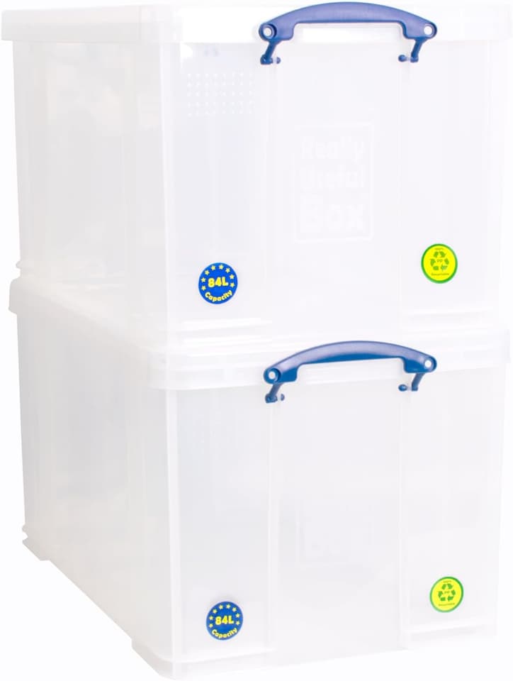 image 1 of Really Useful Box Plastic Storage 84 Litre Clear (Pack Of 2)