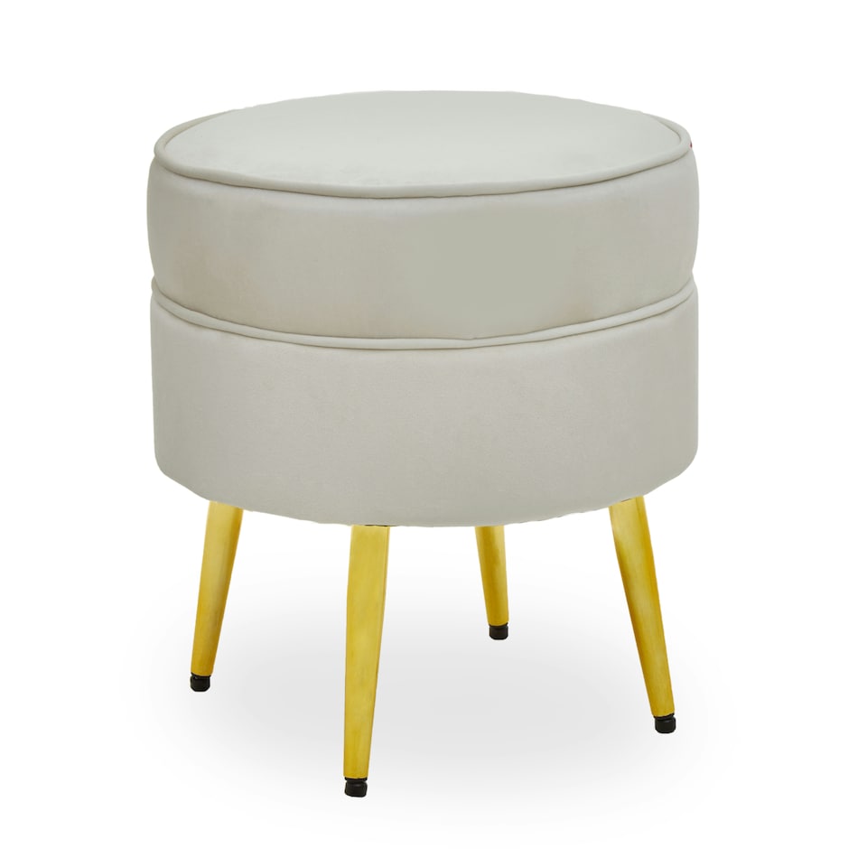 image 1 of Interiors by Premier Cream Velvet Round Footstool, Ottoman Small Footstool with Soft Upholstery, Velvet Pouffe for Home