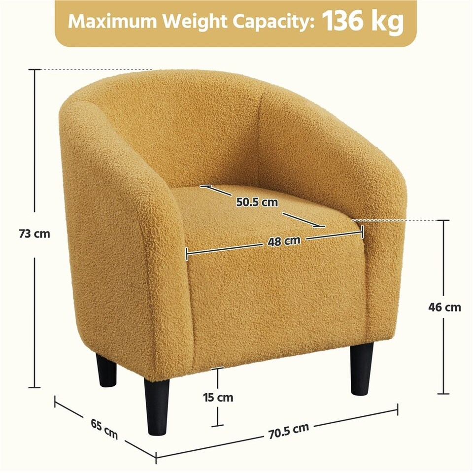 image 1 of Yaheetech Fabric Club Chair Upholstered Accent Barrel Chair Yellow | Mustard Yellow