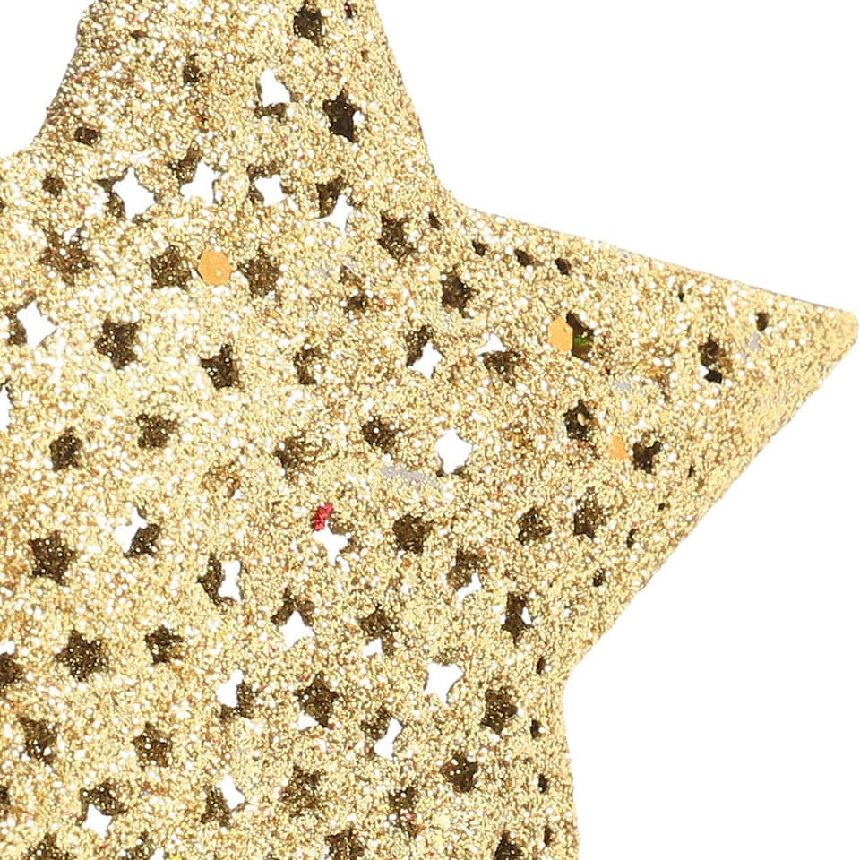image 1 of Living and Home Christmas Tree Star Topper Golden Glitter Ornaments - Star night