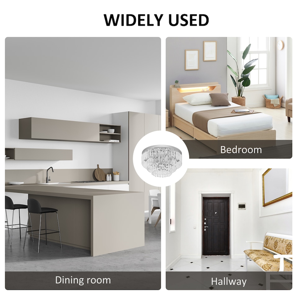 image 1 of HOMCOM Modern Crystallite Ceiling Light, Chandeliers, Pendant Lamp w 7 Lights, E14 Fittings for Living Room, Bedroom, Silver