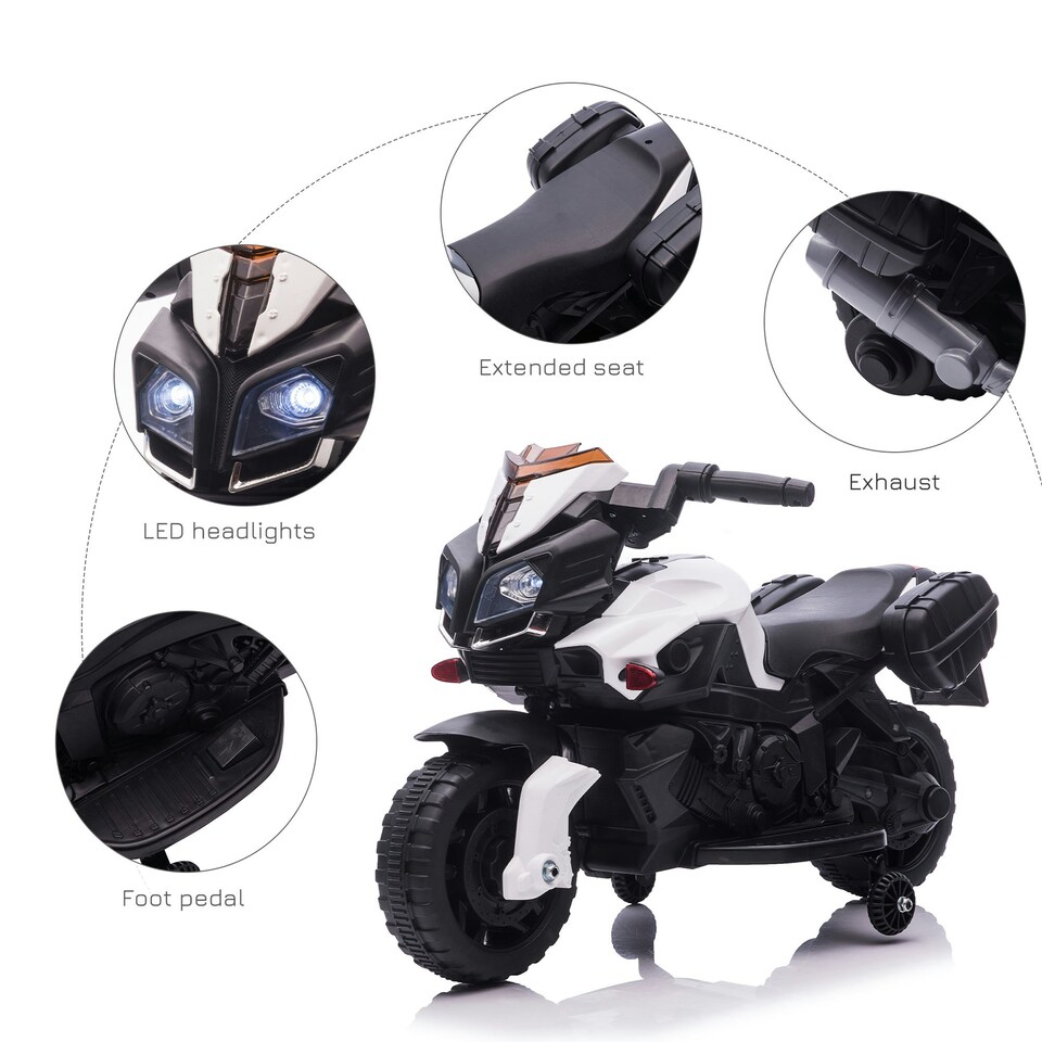 image 1 of HOMCOM Kids 6V Electric Motorcycle Ride-On Toy Battery 18 - 48 months White