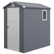 Outsunny 4 x 6ft Plastic Garden Storage Shed with Foundation Kit, Polypropylene Outdoor Storage Tool House with Ventilation Slots and Lockable Door, Grey