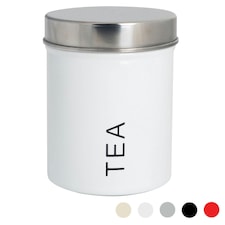 Harbour Housewares White Round Metal Kitchen Tea Canister Kitchen Caddy Kitchen Storage Containers Canisters