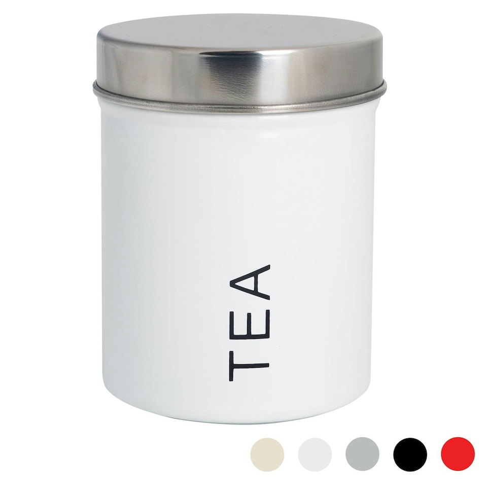 image 1 of Harbour Housewares White Round Metal Kitchen Tea Canister Kitchen Caddy Kitchen Storage Containers Canisters
