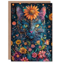 Garden Queen Cat Lover Floral Design Woman Her Birthday Card