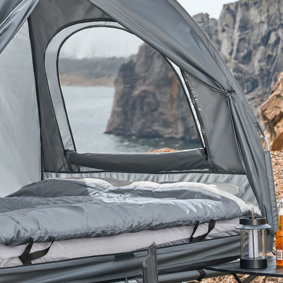 image 1 of SoBuy 2 Person Foldable Camping Tent with Bed, Air Mattress & Sleeping Bag, Gray, 75.9 x 57 x 74 in, 26.59 kg - OGS32-L-HG