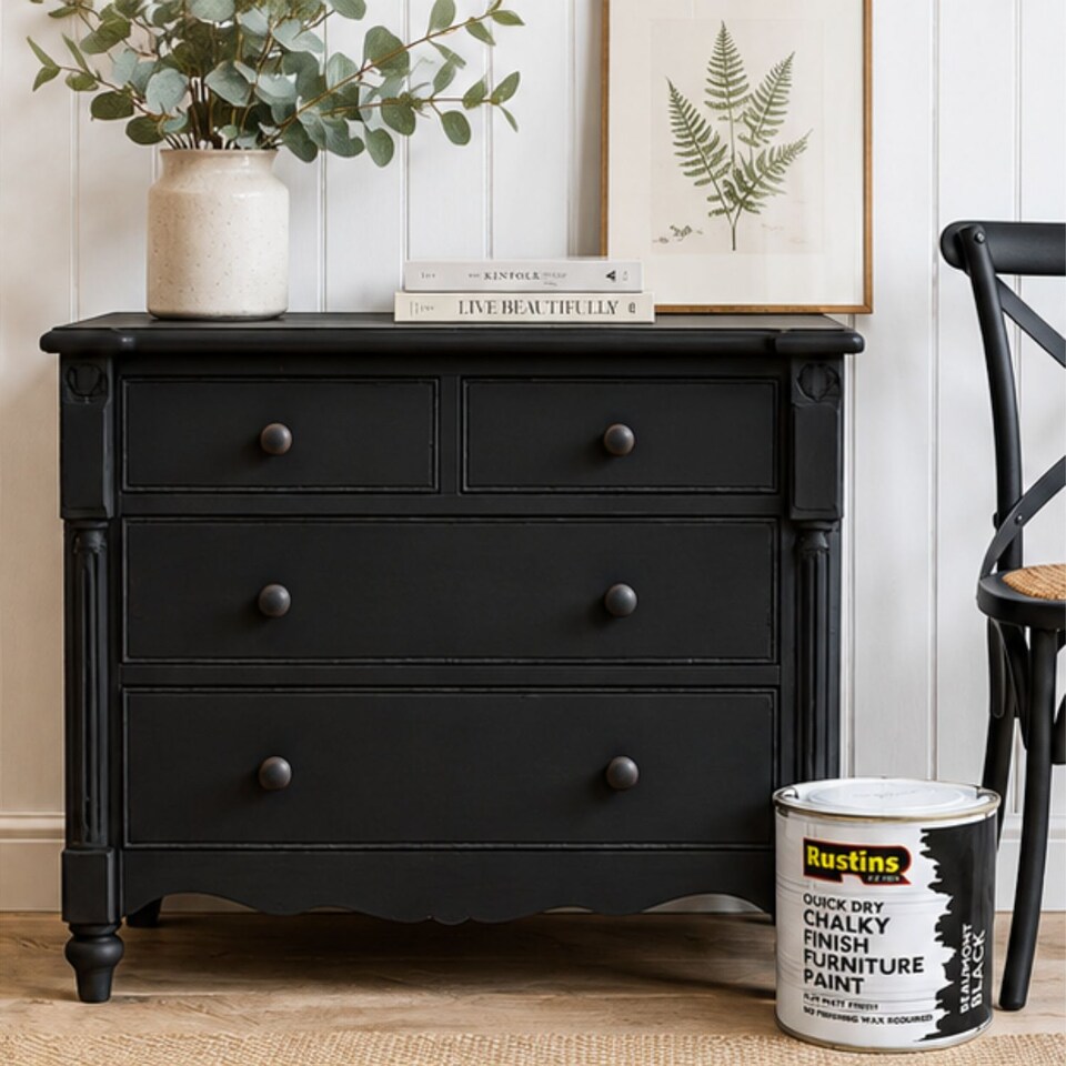 image 1 of Rustins Quick Dry Chalky Finish Furniture Paint Beaumont Black 500ml