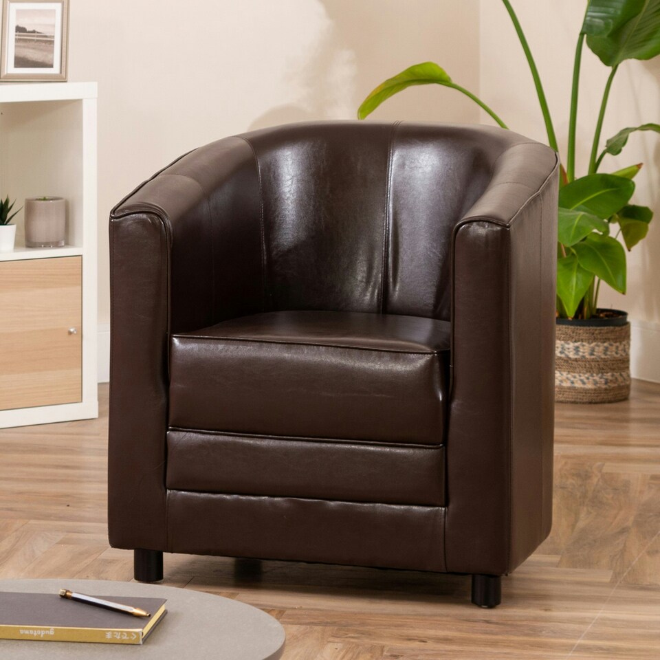 image 1 of Aspen Faux Leather Tub Chair - Brown