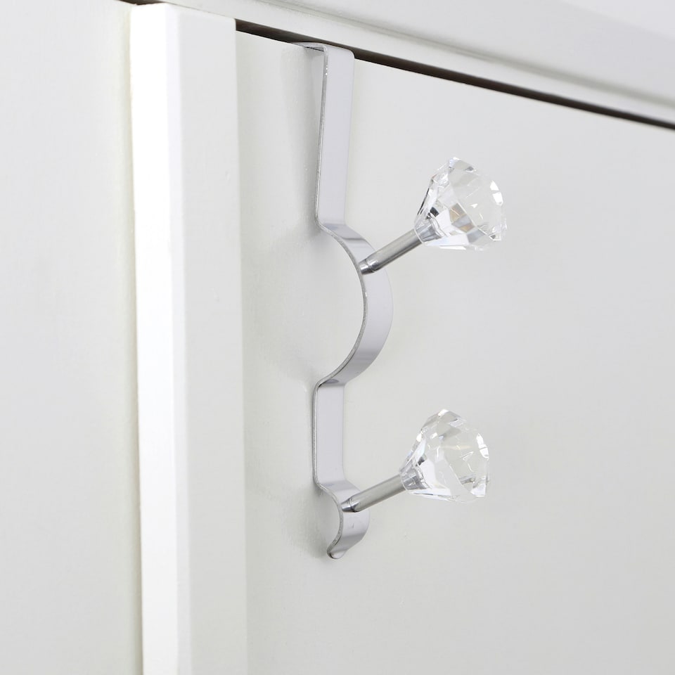 image 1 of Interiors by Premier Over Door Double Hook With Clear Diamantes, Metal Hook For Coats, Towels Or Accessories, Easy Over-The-Door